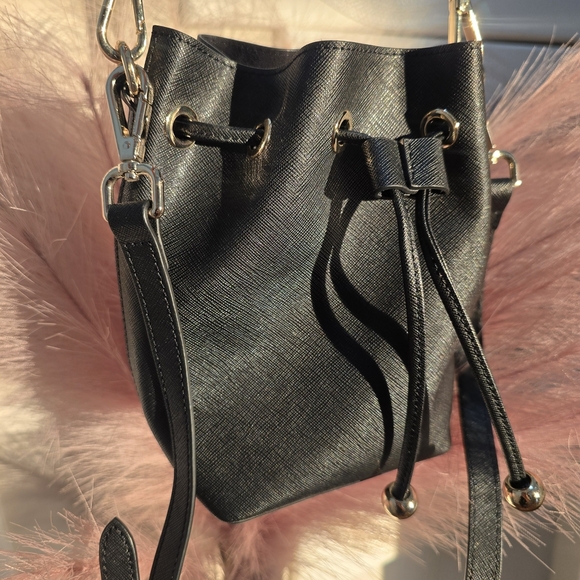 tde. Black Mini Bucket Bag with Gold Accents - Picture 3 of 12